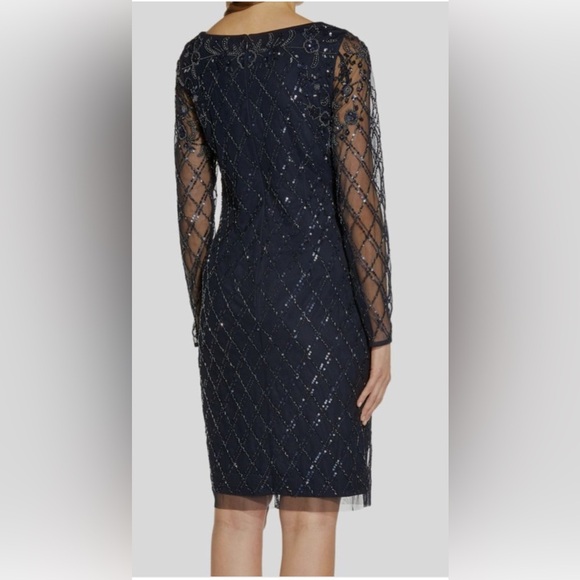 Adrianna Papell Women's Blue Embellished Boat Neck Sheath Dress - Picture 2 of 6